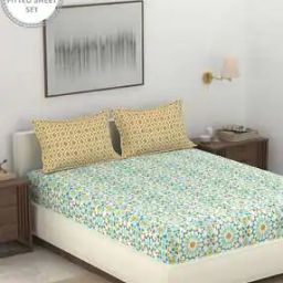 144 TC Geometric Print Fitted King-Size Bedsheet with Pillow Covers-19