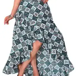 Women A-Line Skirt with Elasticated Waistband-image-100