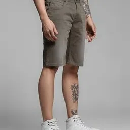 jack & jones Men Washed Regular Fit Flat-Front Denim Shorts-picture-14