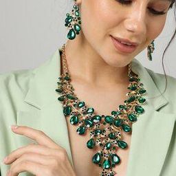 sohi Gold-Plated Stone-Studded Necklace & Earrings Set-picture-15