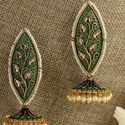 Kundan-Studded Meenakari Beaded Jhumka Earrings-image-5