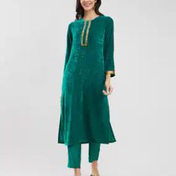 Women Round Straight Kurta with Pants-image-2