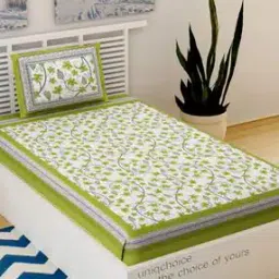 Floral Cotton Jaipuri Single bedsheet With 1 Pillow Cover-picture-40