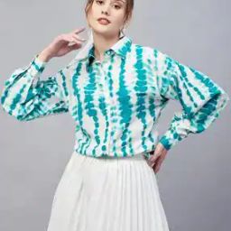 Abstract Print Shirt with Spread Collar-image-15