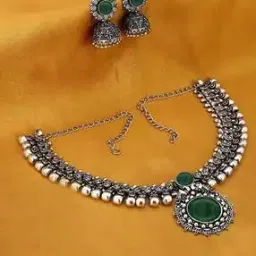 kairangi by yellow chimes Oxidised Stone-Studded Necklace & Earrings Set-picture-47