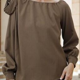 Shein Boat Neck Cuffed Sleeves Floral Applique Loose Fit Top-image-74