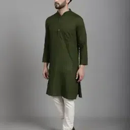 Men Regular Fit Long Kurta with Mandarin Collar-image-11