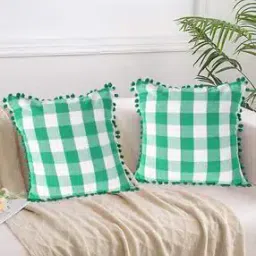 Set of 2 Checked Cushion Covers 18" x 18"-18