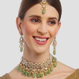 karatcart Gold-Plated Tumble Choker Necklace Set with Maangtikka-picture-47