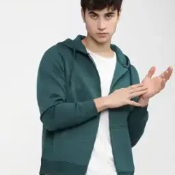 Men Regular Fit Zip-Front Hoodie with Kangaroo Pockets-image-91
