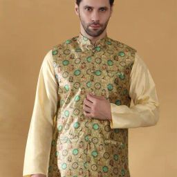 kraft india Men Geometric Print Regular Fit Nehru Jacket image 1