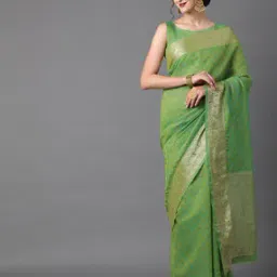Women Geometric Woven Cotton Silk Saree-image-7