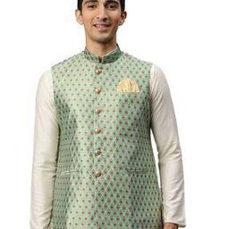 Woven Nehru Jacket with Welt Pockets-image-28