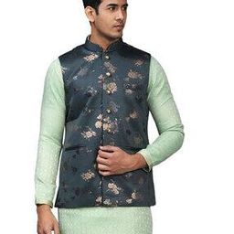 Floral Print Button-Front Nehru Jacket-image-32