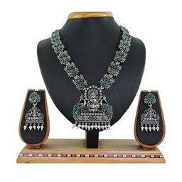 Women Stone-Studded Necklace & Earrings Set-image-73