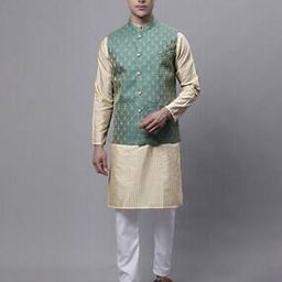 Floral Woven Nehru Jacket with Welt Pockets-24