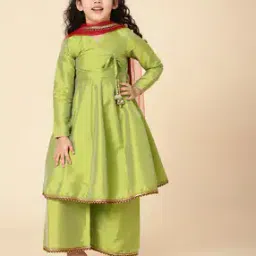 Girls Embellished Angrakha Kurta Suit Set-image-40