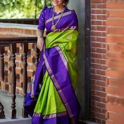 Woven Banarasi Saree with Contrast Border-picture-41