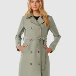 Women Tailored Fit Trench Coat with Button Accent-12