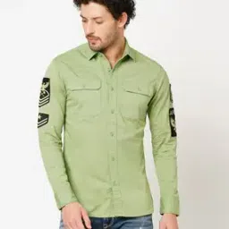 Men Slim Fit Shirt with Spread Collar-image-5