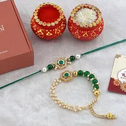 Set of 2 Gold-Plated Crystal Studded Tie-Up & Bracelet Rakhi-image-29