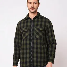 Men Checked Slim Fit Shirt with Buttoned Flap-Pockets-image-82