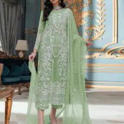 Women Embellished Semi-Stitched Straight Dress Material-image-3