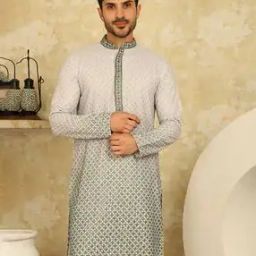 Men Checked Regular Fit Long Kurta-12