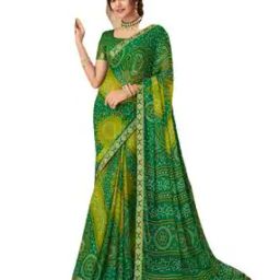 Women Bandhani Print Saree with Contrast Border-image-71