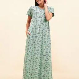 Women Floral Print Nightie with Insert Pocket-image-10