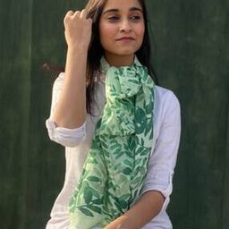Women Leaf Print Cotton Scarf-picture-21