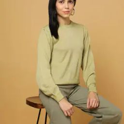 Round-Neck Pullover with Ribbed Hems-image-59