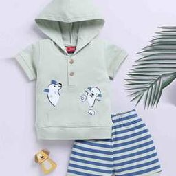 Graphic Print Hooded T-Shirt & Shorts Set-image-96