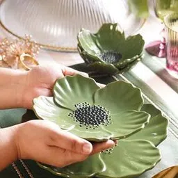 Green Floral Shaped Ceramic Platter-image-39
