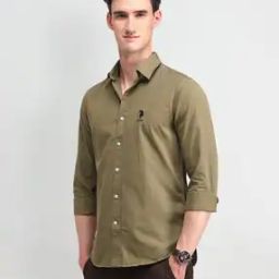 Men Slim Fit Shirt with Cuffed Sleeves-image-12