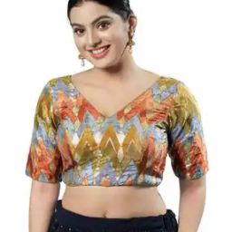 Women Geometric Print V-Neck Back-Open Blouse-picture-25