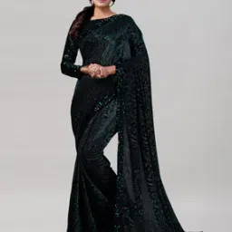 Floral Print Saree with Sequined Border-image-39