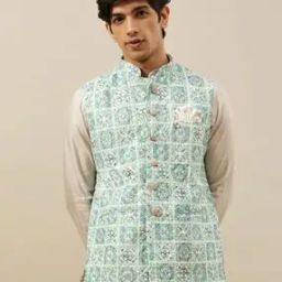 Printed Nehru Jacket with Welt Pocket-image-38