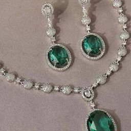 Women Silver-Plated Stone-Studded Necklace & Earrings Set-image-74