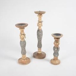 Set of 3 Statement Jazzy Wooden Candle Holders-21