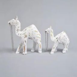 Set of 2 Raw Wooden Camel Sculptures with Chain-8