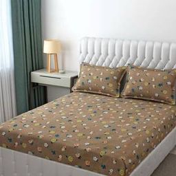 140 GSM Floral Print Fitted Double Bedsheet with Pillow Covers-image-51