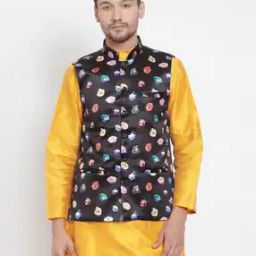 Men Floral Print Regular Fit Nehru Jacket-48