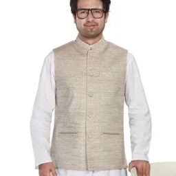 Checked Regular Fit Nehru Jacket-36