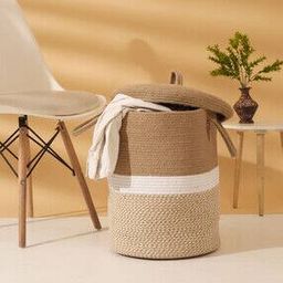 Striped Cotton Laundry Bag with Lid-31