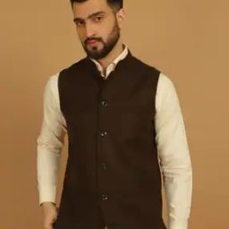 Men Tailored Fit Checked Nehru Jacket-40