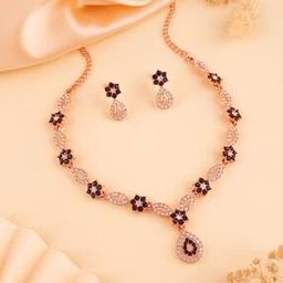 Women Stone-Studded Necklace & Earrings Set-image-97