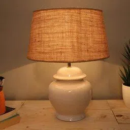 Ceramic Pot Table Lamp with Jute Shade-image-79