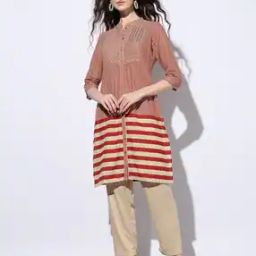 Women Striped Pleated Straight Kurta-image-58