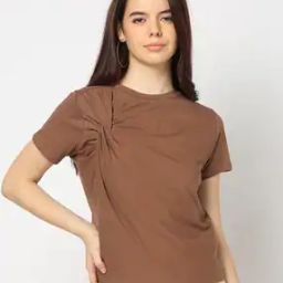 Women Relaxed Fit Round-Neck Top with Twist-Front-22